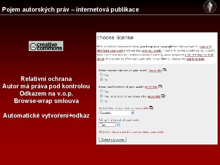 Pojem autorských práv – internetová publikace Relativní ochrana Autor má práva pod kontrolou Odkazem