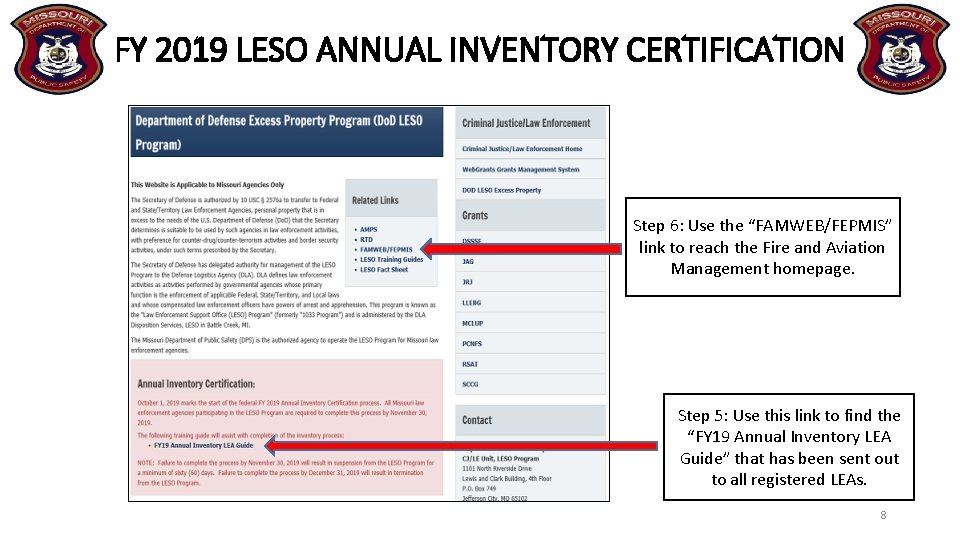 FY 2019 LESO ANNUAL INVENTORY CERTIFICATION Step 6: Use the “FAMWEB/FEPMIS” link to reach