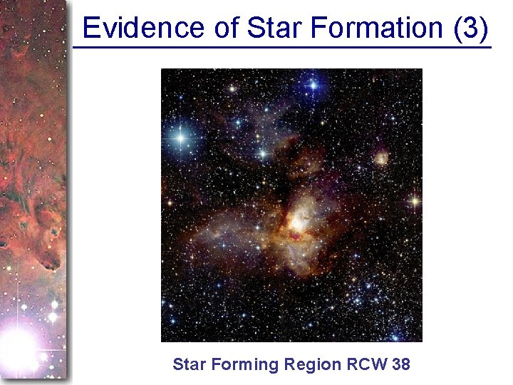 Evidence of Star Formation (3) Star Forming Region RCW 38 