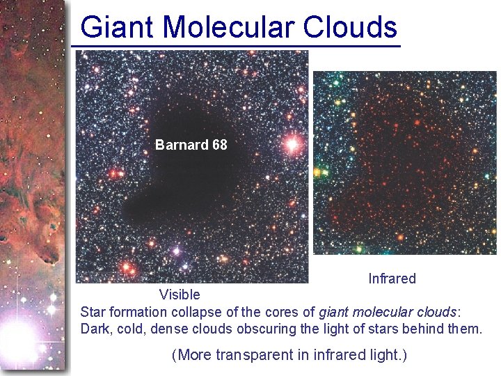 Giant Molecular Clouds Barnard 68 Infrared Visible Star formation collapse of the cores of