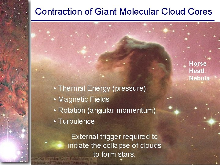 Contraction of Giant Molecular Cloud Cores Horse Head Nebula • Thermal Energy (pressure) •