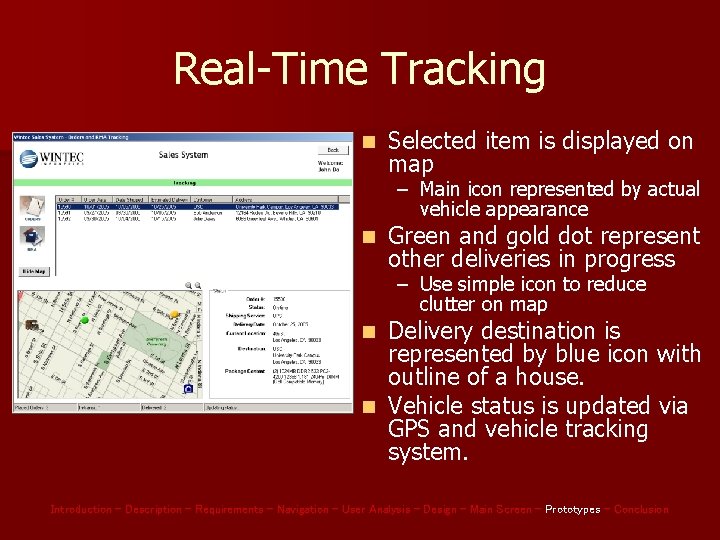 Real-Time Tracking n Selected item is displayed on map – Main icon represented by