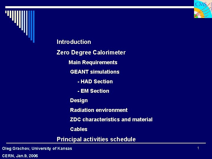 Introduction Zero Degree Calorimeter Main Requirements GEANT simulations