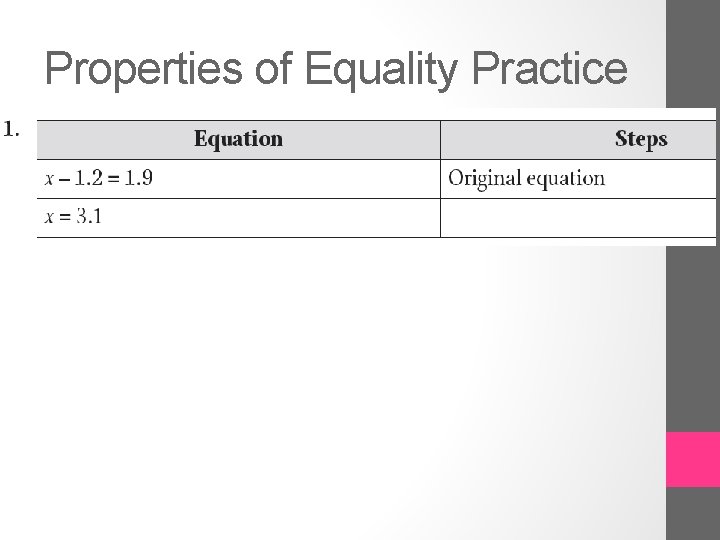 Properties of Equality Practice 