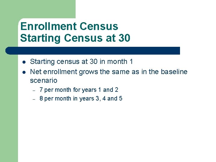 Enrollment Census Starting Census at 30 l l Starting census at 30 in month Enrollment Census Starting Census at 30 l l Starting census at 30 in month