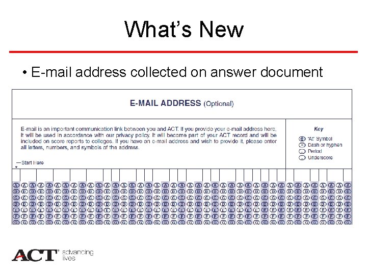 What’s New • E-mail address collected on answer document 