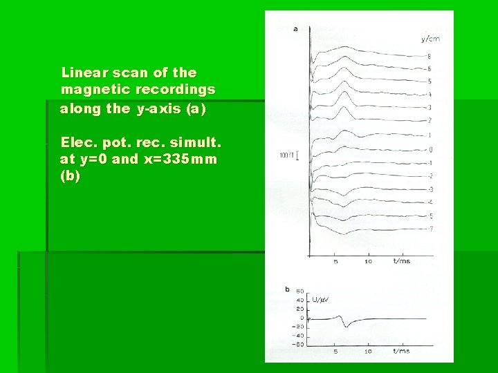 Linear scan of the magnetic recordings along the y-axis (a) Elec. pot. rec. simult.