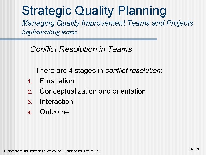 Strategic Quality Planning Managing Quality Improvement Teams and Projects Implementing teams Conflict Resolution in Strategic Quality Planning Managing Quality Improvement Teams and Projects Implementing teams Conflict Resolution in