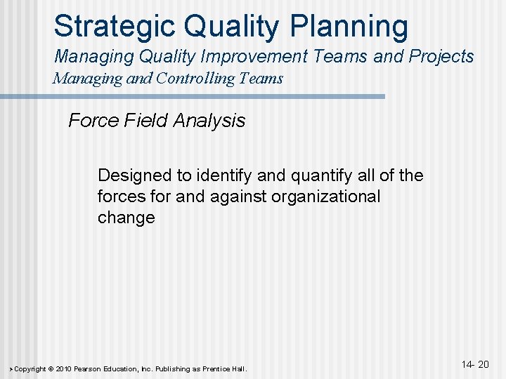Strategic Quality Planning Managing Quality Improvement Teams and Projects Managing and Controlling Teams Force Strategic Quality Planning Managing Quality Improvement Teams and Projects Managing and Controlling Teams Force