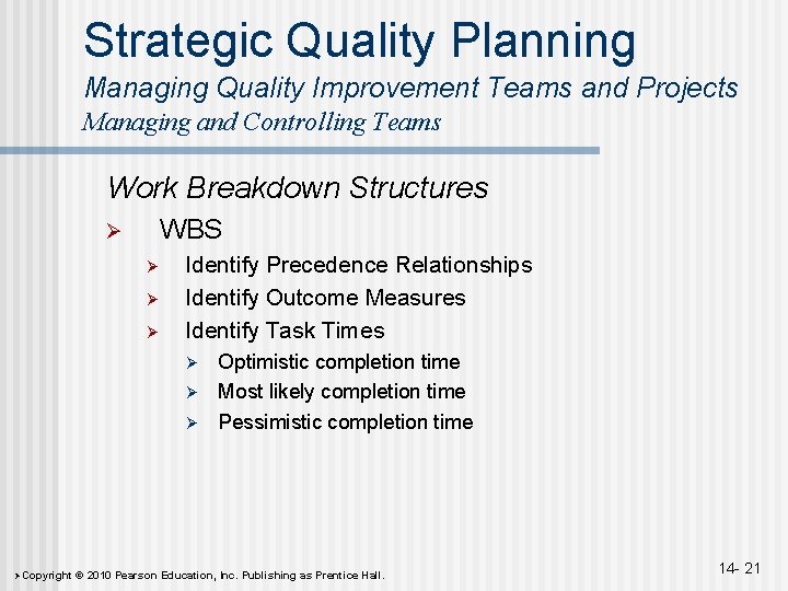 Strategic Quality Planning Managing Quality Improvement Teams and Projects Managing and Controlling Teams Work Strategic Quality Planning Managing Quality Improvement Teams and Projects Managing and Controlling Teams Work