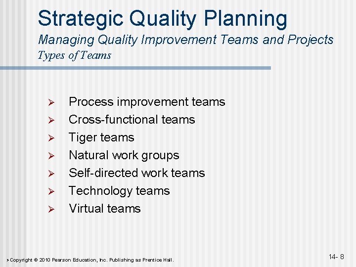 Strategic Quality Planning Managing Quality Improvement Teams and Projects Types of Teams Ø Ø Strategic Quality Planning Managing Quality Improvement Teams and Projects Types of Teams Ø Ø