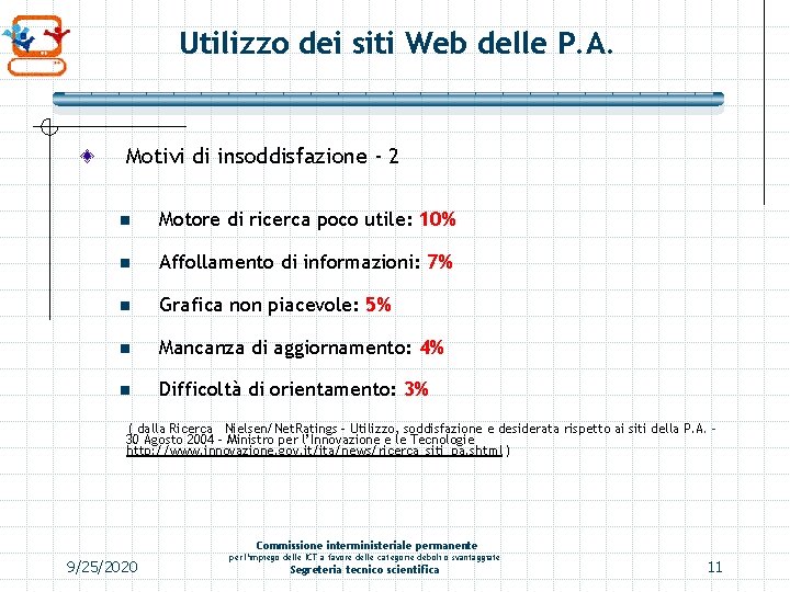 Utilizzo dei siti Web delle P. A. Motivi di insoddisfazione - 2 n Motore