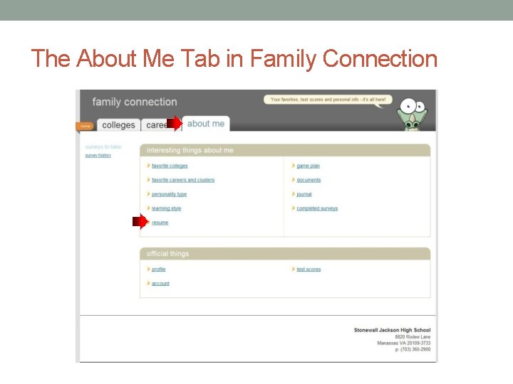 The About Me Tab in Family Connection 