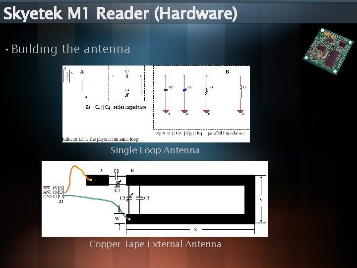 Skyetek M 1 Reader (Hardware) • Building the antenna Single Loop Antenna Copper Tape