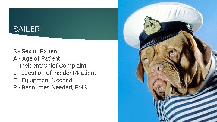 SAILER S - Sex of Patient A - Age of Patient I - Incident/Chief