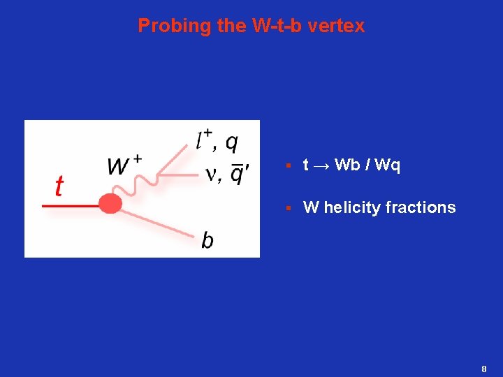 Probing the W-t-b vertex § t → Wb / Wq § W helicity fractions