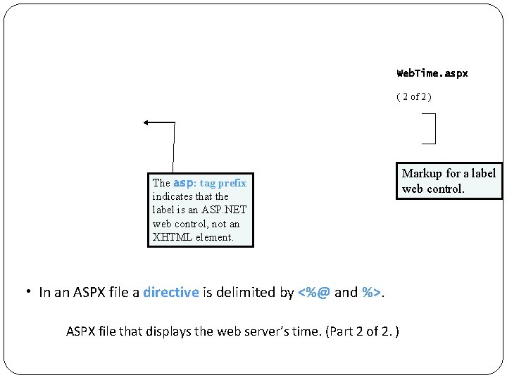 Web. Time. aspx ( 2 of 2 ) The asp: tag prefix indicates that