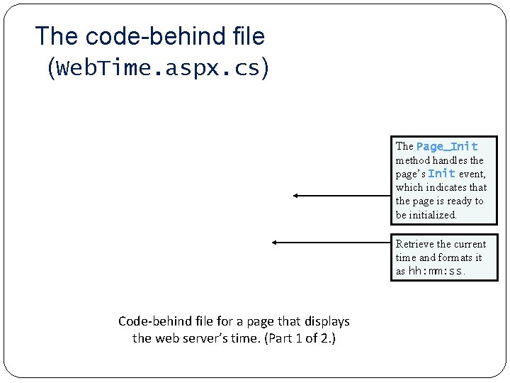 The code-behind file (Web. Time. aspx. cs) The Page_Init method handles the page’s Init