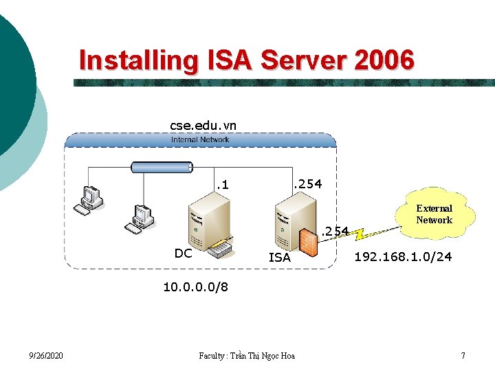 Installing ISA Server 2006 cse. edu. vn . 254 . 1 . 254 DC