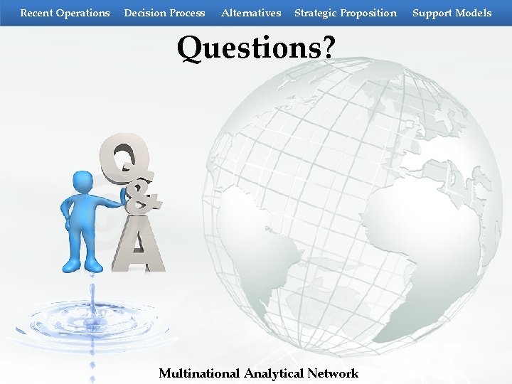 Recent Operations Decision Process Alternatives Strategic Proposition Questions? Multinational Analytical Network Support Models Recent Operations Decision Process Alternatives Strategic Proposition Questions? Multinational Analytical Network Support Models