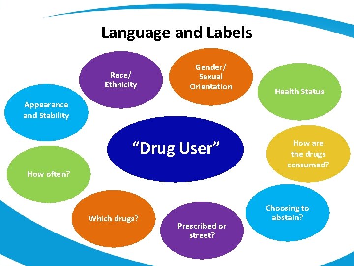 Language and Labels Race/ Ethnicity Gender/ Sexual Orientation Health Status Appearance and Stability “Drug
