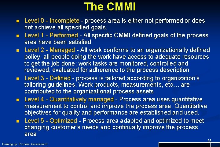 The CMMI n n n Level 0 - Incomplete - process area is either