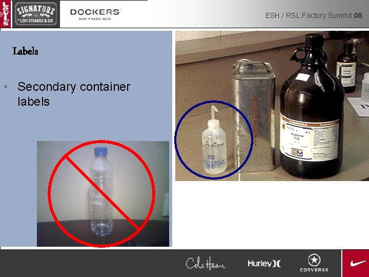 ESH / RSL Factory Summit 08 Labels • Secondary container labels 