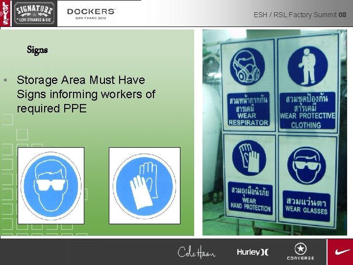 ESH / RSL Factory Summit 08 Signs • Storage Area Must Have Signs informing