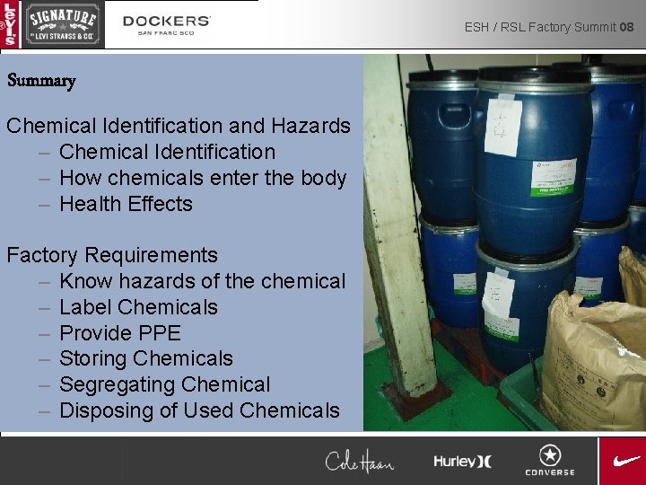 ESH / RSL Factory Summit 08 Summary Chemical Identification and Hazards – Chemical Identification