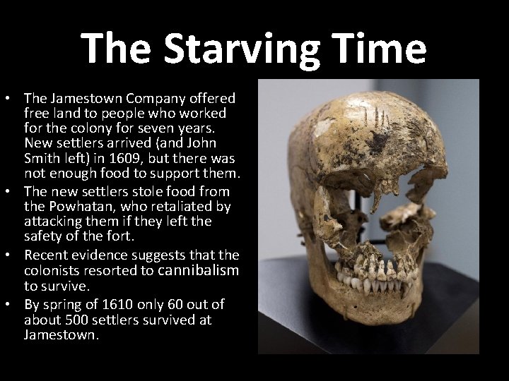 The Starving Time • The Jamestown Company offered free land to people who worked