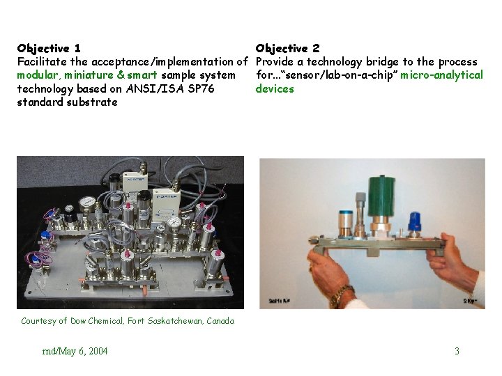 Objective 1 Facilitate the acceptance/implementation of modular, miniature & smart sample system technology based