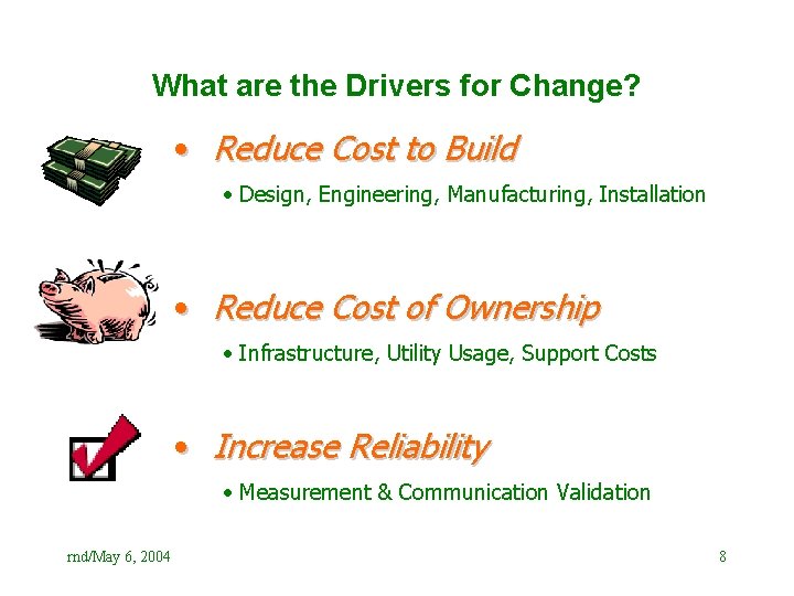What are the Drivers for Change? • Reduce Cost to Build • Design, Engineering,