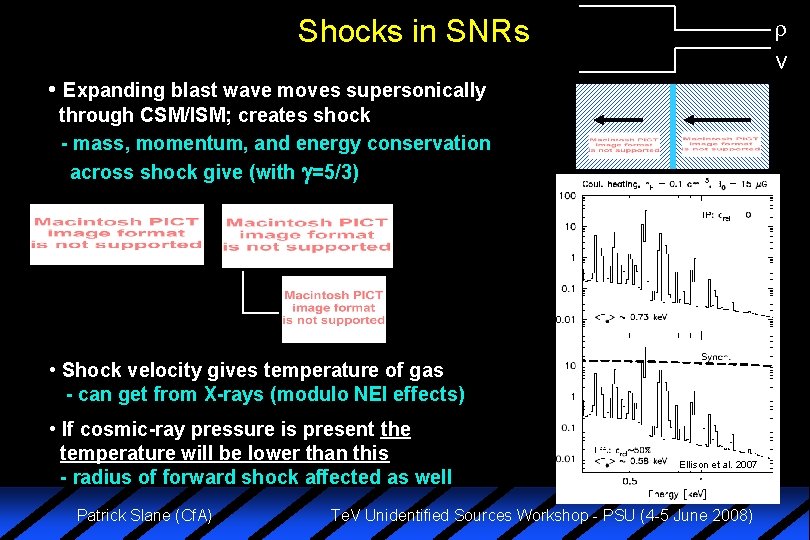 r v Shocks in SNRs • Expanding blast wave moves supersonically through CSM/ISM; creates