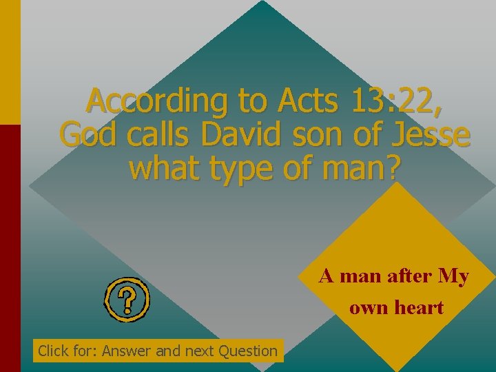 According to Acts 13: 22, God calls David son of Jesse what type of According to Acts 13: 22, God calls David son of Jesse what type of