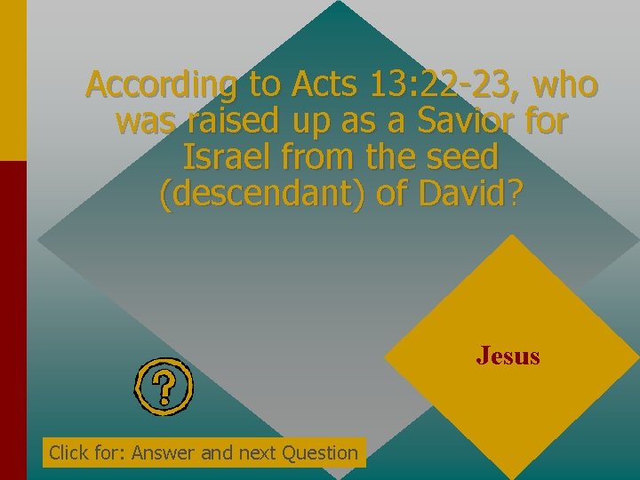 According to Acts 13: 22 -23, who was raised up as a Savior for According to Acts 13: 22 -23, who was raised up as a Savior for