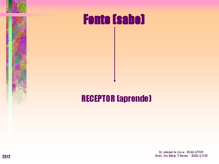 Fonte (sabe) RECEPTOR (aprende) 2012 Dr. Ademir de Lucas - ESALQ/USP Profa. Dra Marly