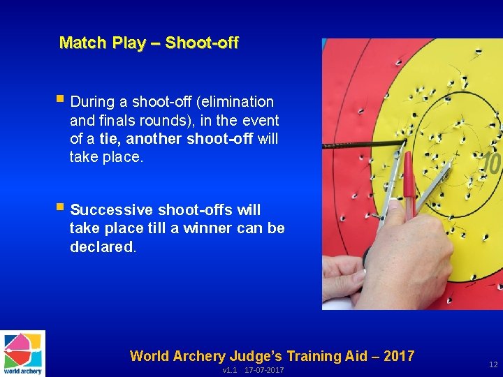 Match Play – Shoot-off § During a shoot-off (elimination and finals rounds), in the