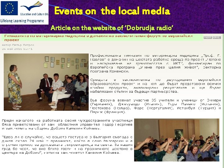 Events on the local media Article on the website of ‘Dobrudja radio’ 