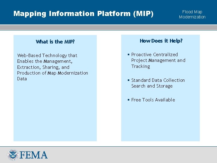 Mapping Information Platform (MIP) What is the MIP? Web-Based Technology that Enables the Management,