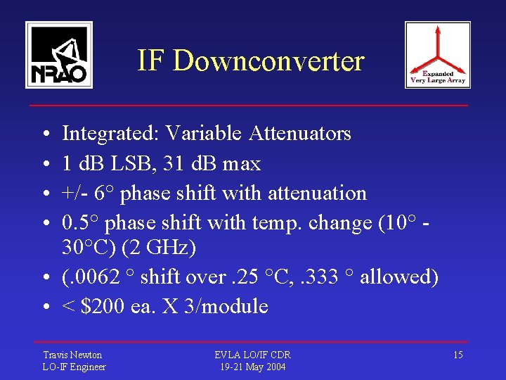 IF Downconverter • • Integrated: Variable Attenuators 1 d. B LSB, 31 d. B