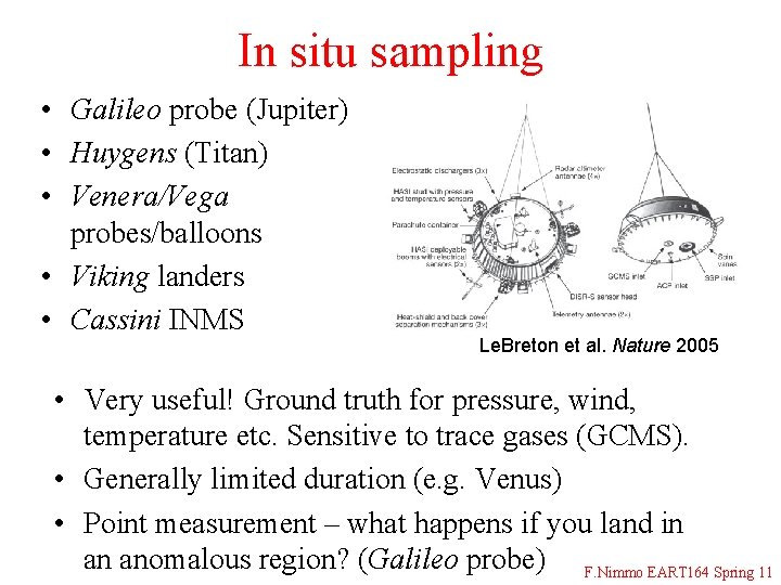 In situ sampling • Galileo probe (Jupiter) • Huygens (Titan) • Venera/Vega probes/balloons •