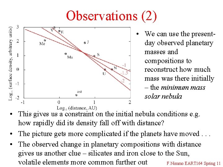 Observations (2) • We can use the presentday observed planetary masses and compositions to