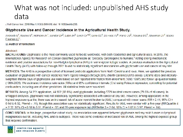 What was not included: unpublished AHS study data 