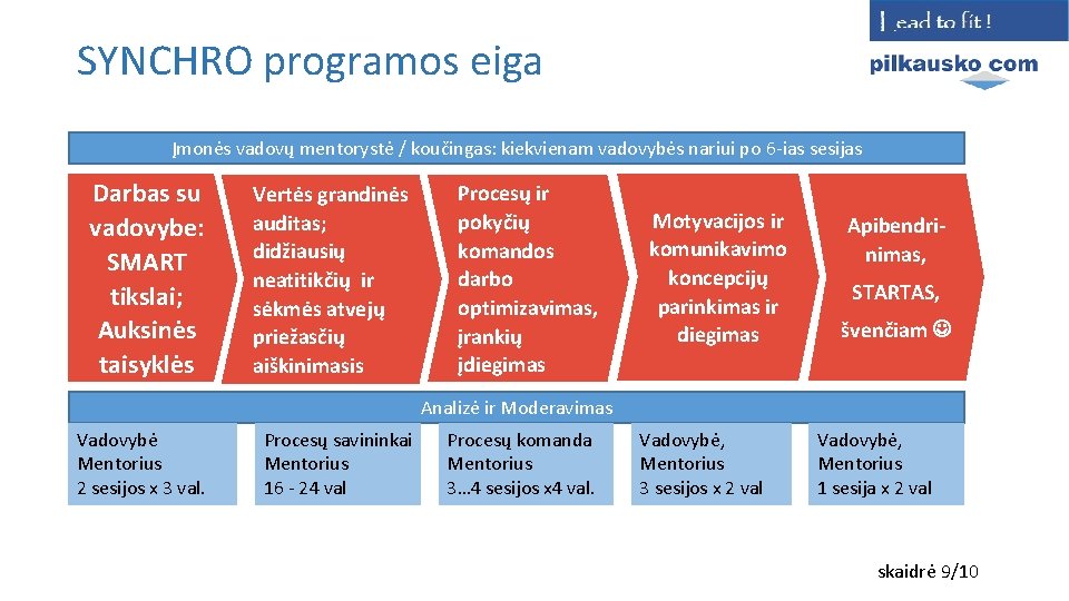 SYNCHRO programos eiga Įmonės vadovų mentorystė / koučingas: kiekvienam vadovybės nariui po 6 -ias