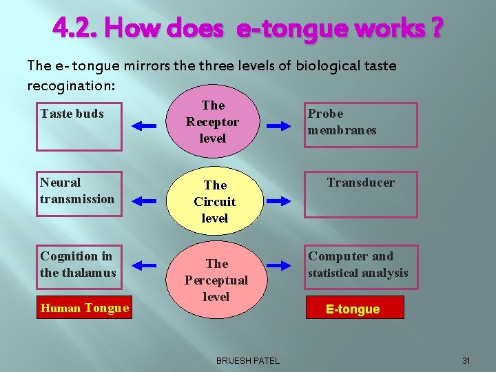 4. 2. How does e-tongue works ? The e- tongue mirrors the three levels