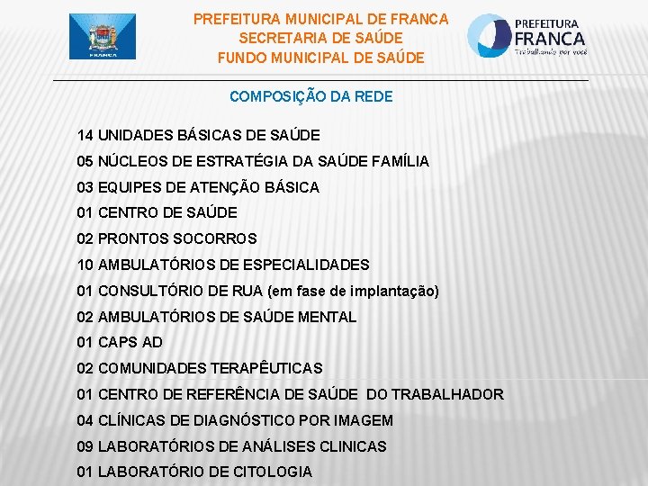 PREFEITURA MUNICIPAL DE FRANCA SECRETARIA DE SAÚDE FUNDO MUNICIPAL DE SAÚDE ___________________________________________ COMPOSIÇÃO DA