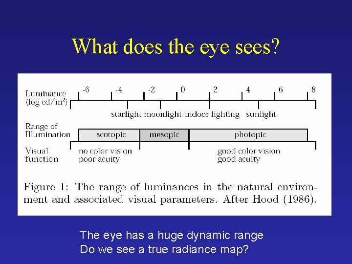What does the eye sees? The eye has a huge dynamic range Do we