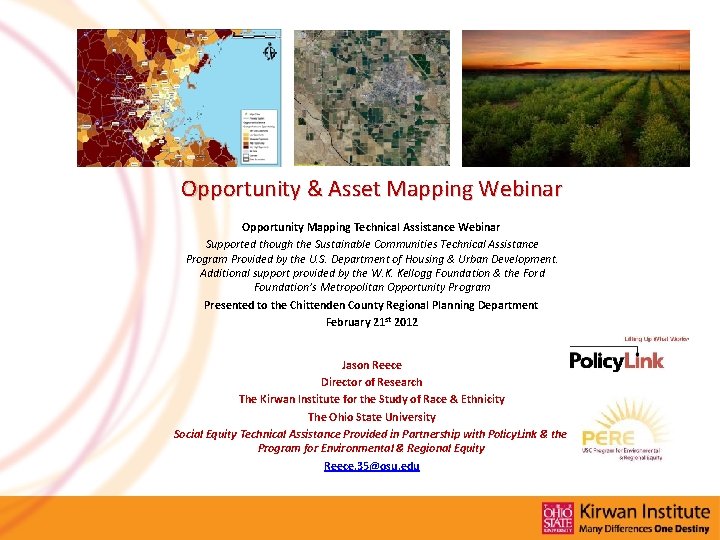 Opportunity & Asset Mapping Webinar Opportunity Mapping Technical Assistance Webinar Supported though the Sustainable