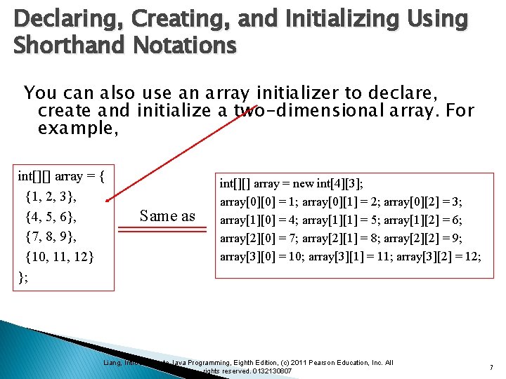 Declaring, Creating, and Initializing Using Shorthand Notations You can also use an array initializer