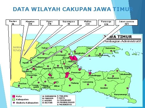 DATA WILAYAH CAKUPAN JAWA TIMUR Pacitan 36 Magetan 240 Ngawi 278 Bojonegoro 40 Madiun